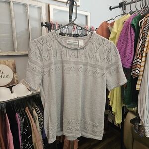 Alfred Dunner Light Gray/Silver Short Sleeve Knit Top